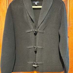 Chaps Black Chunky Knit Toggle Button Cardigan Sweater